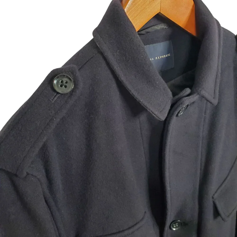 Banana Republic Mens Sz L Coat Wool Cashmere Blend Double Pocket Military Black - Picture 3 of 10
